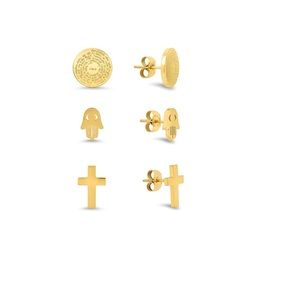 18 K gold Plated, Cross, and Lord’s Prayer Stud, Earring Set